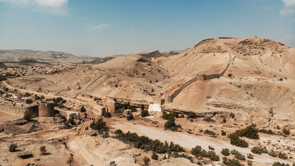 Aerial view of the Great Wall of Sindh Ranikot, best weekend trips from karachi