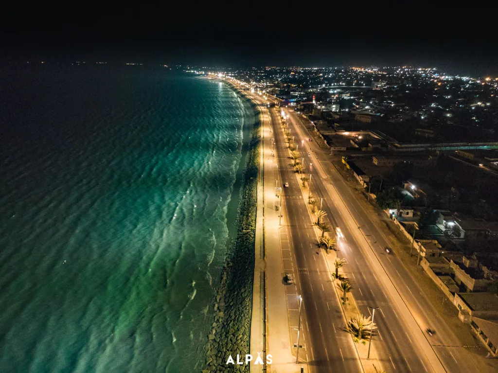 Aerial View of Gwadar Marine Drive at night