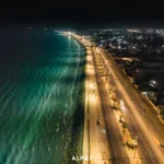 Aerial View of Gwadar Marine Drive at night