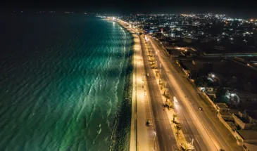 Aerial View of Gwadar Marine Drive at night