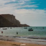 Gwadar beach view with fishermen boats