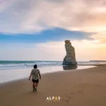 A person walking on the shore during sunset at the Sapat Beach in Balochistan