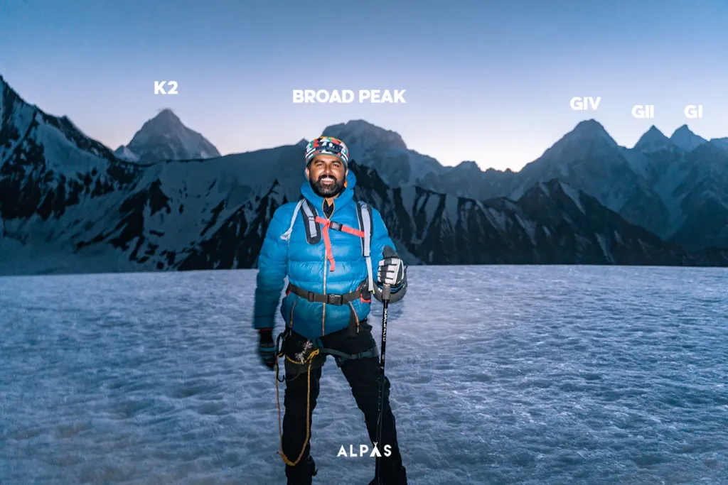 On top of Gondogoro La Pass with 4 8000m mountains.